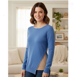 Pure Amici Sweater NWT 100% Cashmere Blue Gray Long Sleeve Womens Size S